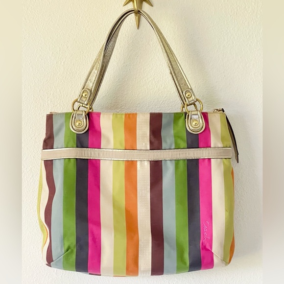 Coach Poppy Legacy Stripe Sequins Colorful Glam Tote 19021 - Picture 6 of 17